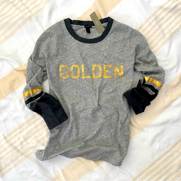 J. Crew Tops - J. Crew NWT “GOLDEN” ⭐️🏆⭐️ Baseball Jersey Tee 3/4 Sleeves SZ S